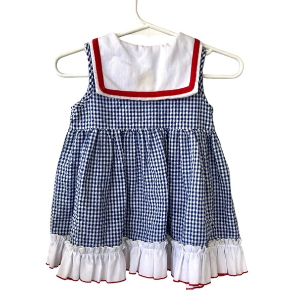 (40)  B.T. Kids Sailor Blue Checkered Dress (6-9M) - Picture 3 of 3